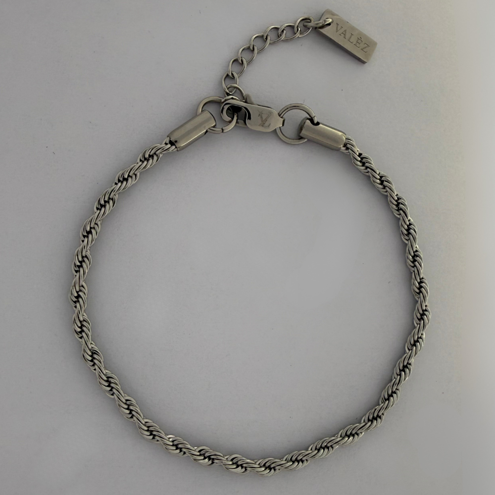 Stainless steel Rope bracelet on a light gray background